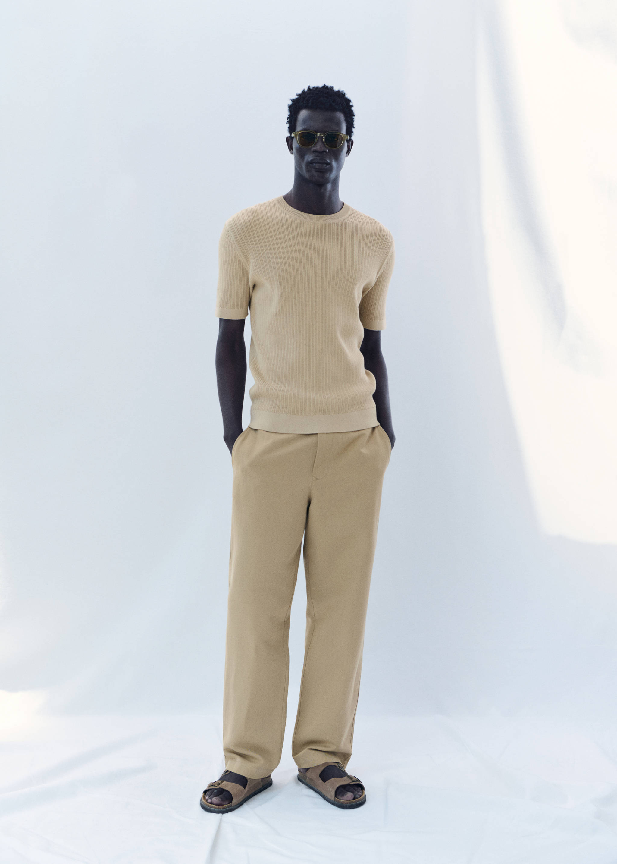 Braided cotton knitted T-shirt - Details of the article 3, Ecru. Ref: 87065934-00.
