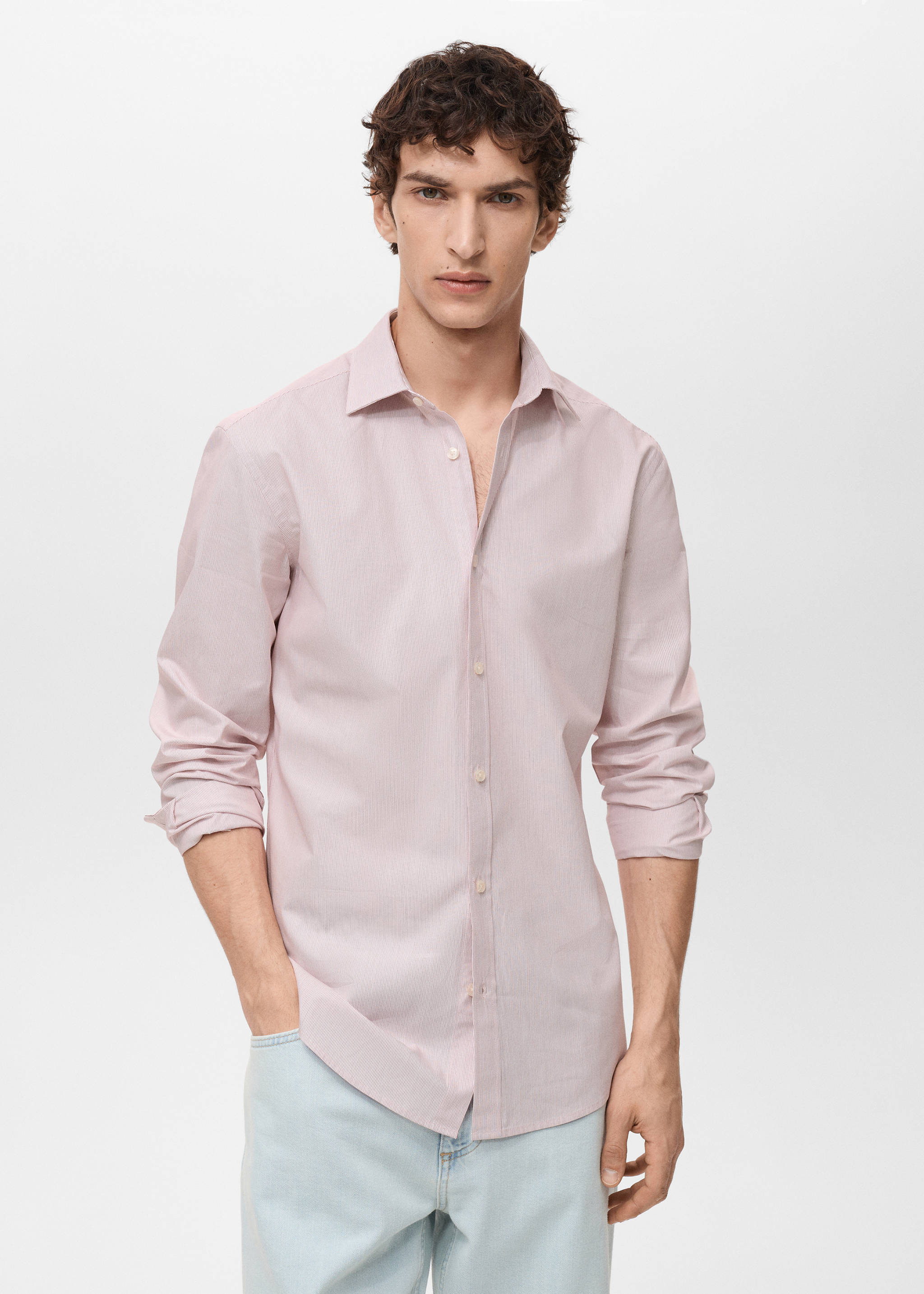 Kemeja garis-garis 100% katun slim-fit - Tampilan Sedang