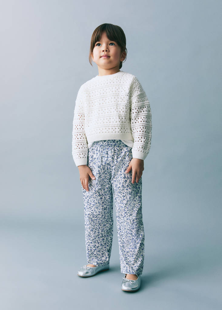 Printed cotton trousers — White