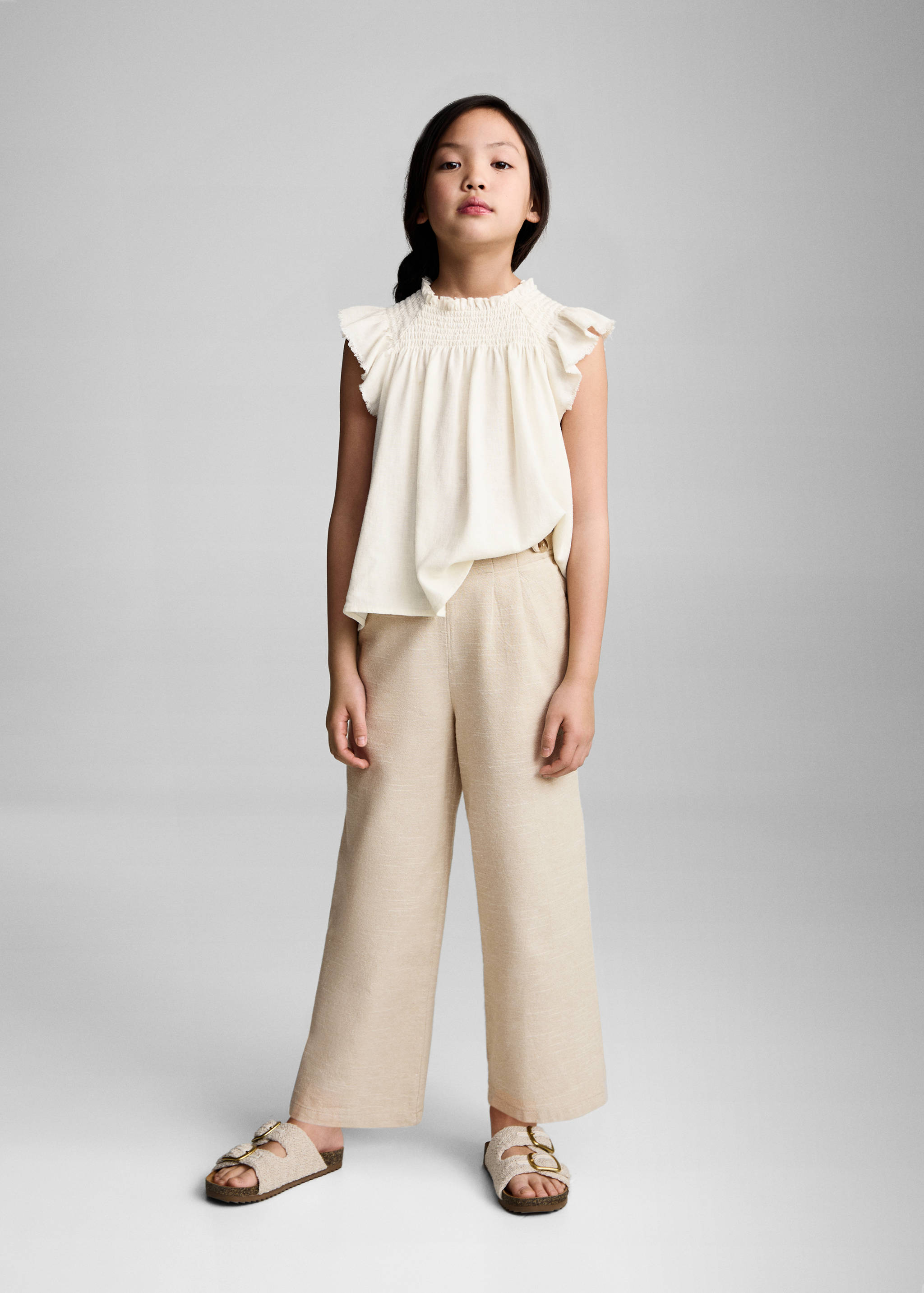Linen-blend ruffled blouse - General plane