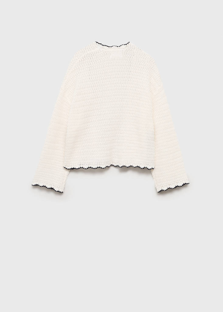 Knitted cardigan with contrasting trims — White