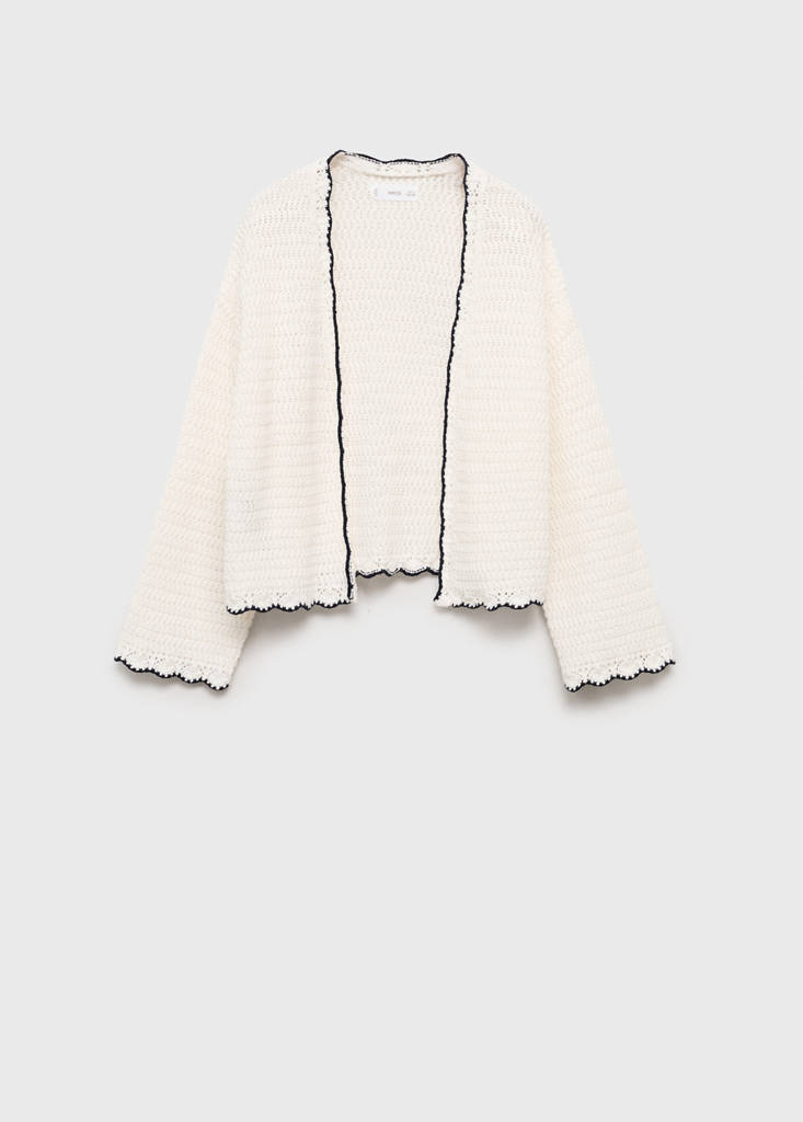Knitted cardigan with contrasting trims — White