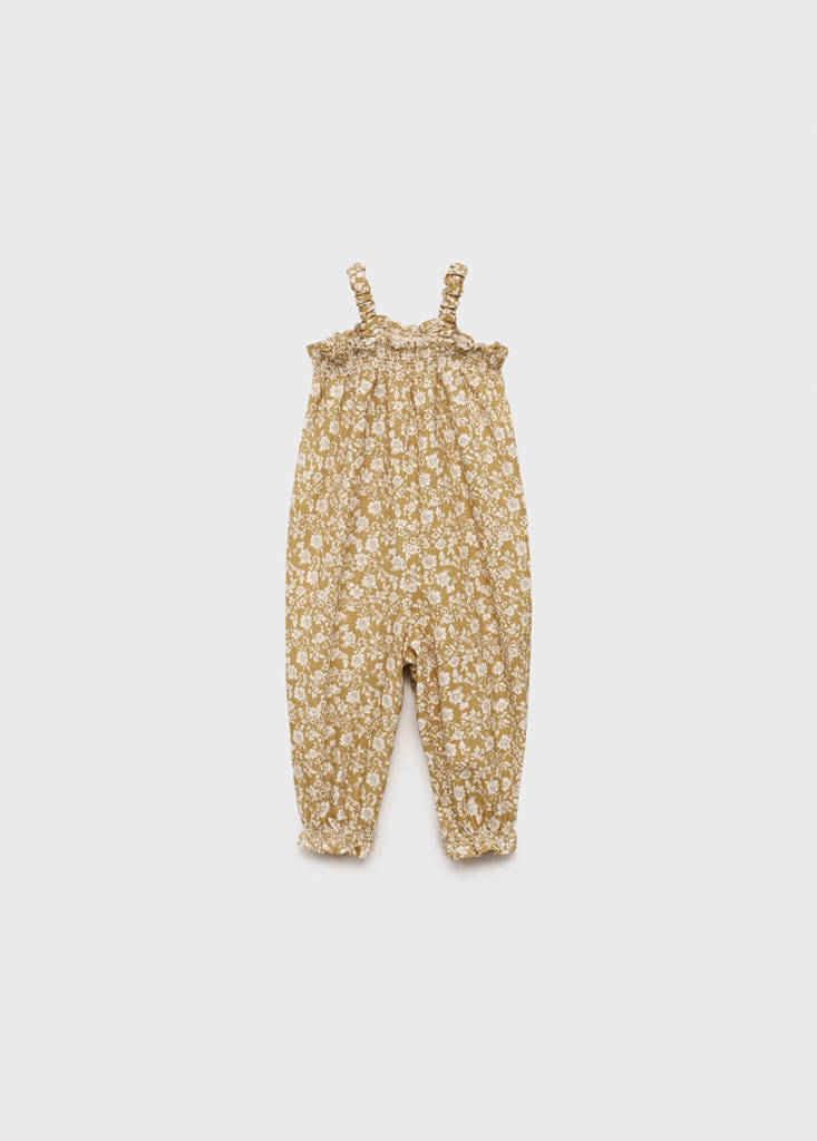 Printed cotton dungarees — Mustard