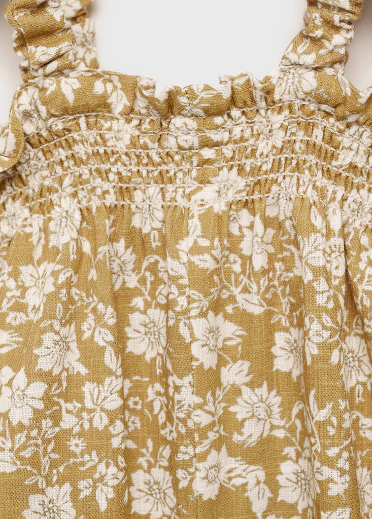 Printed cotton dungarees — Mustard
