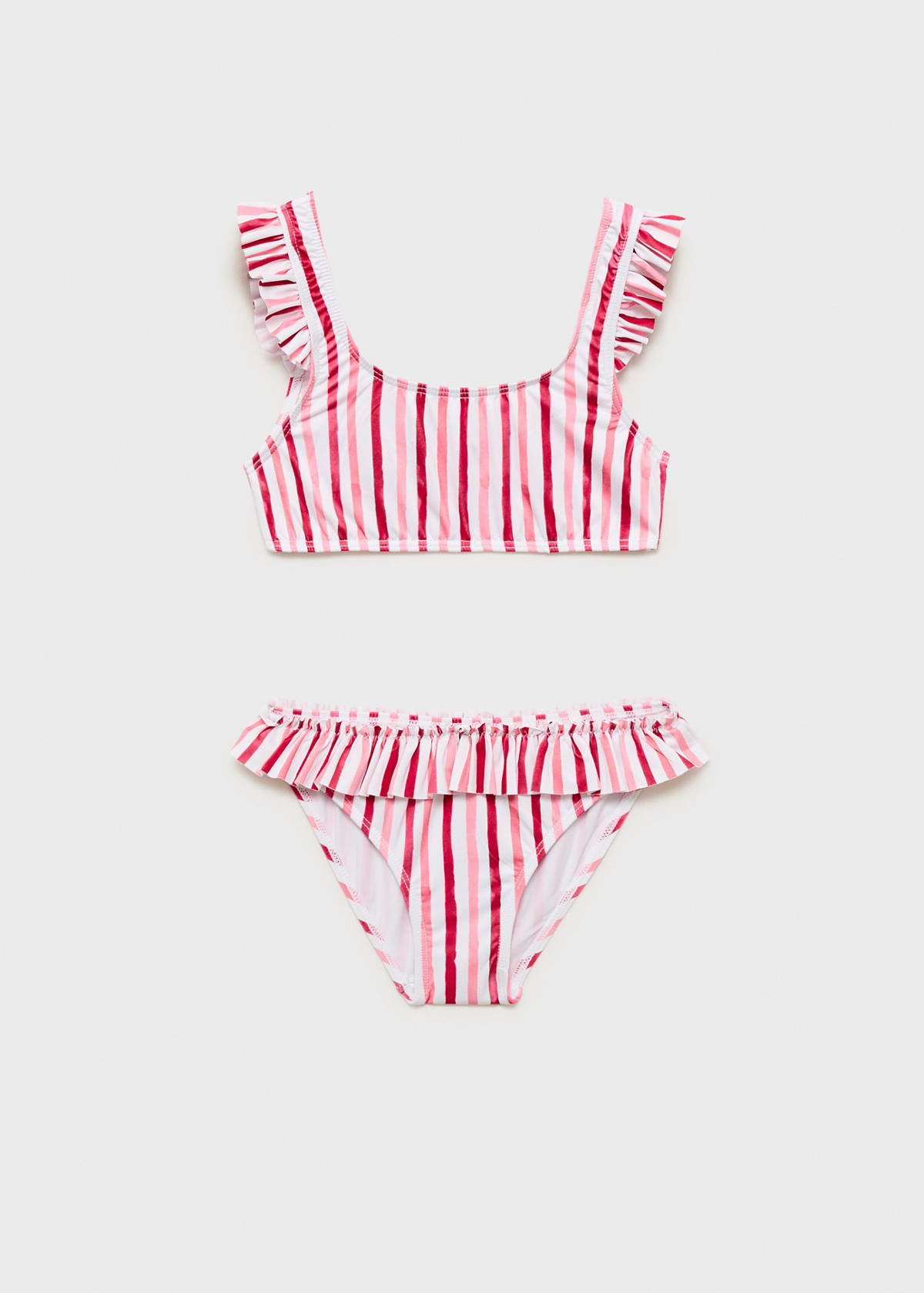 Ruffle striped bikini — Red