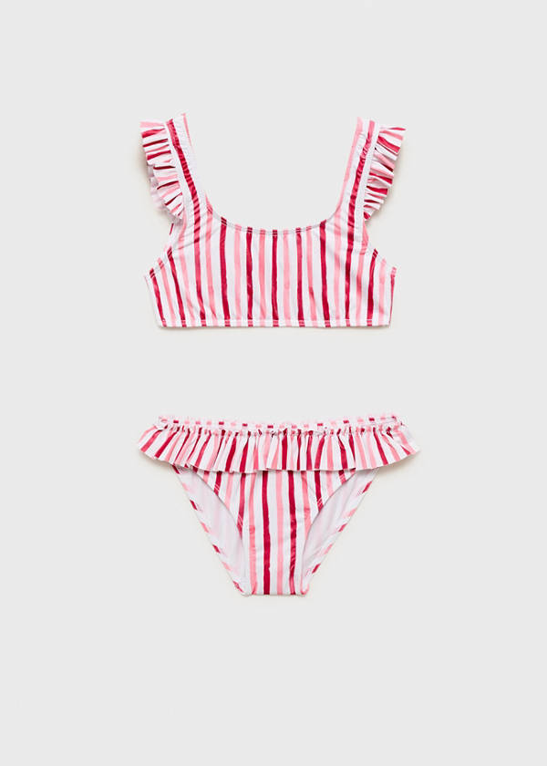 Ruffle striped bikini — Red