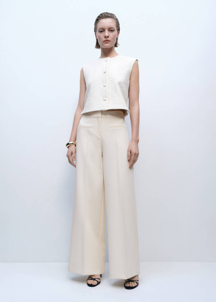 MANGO - Pantalon wideleg taille normale à poches écru - 40