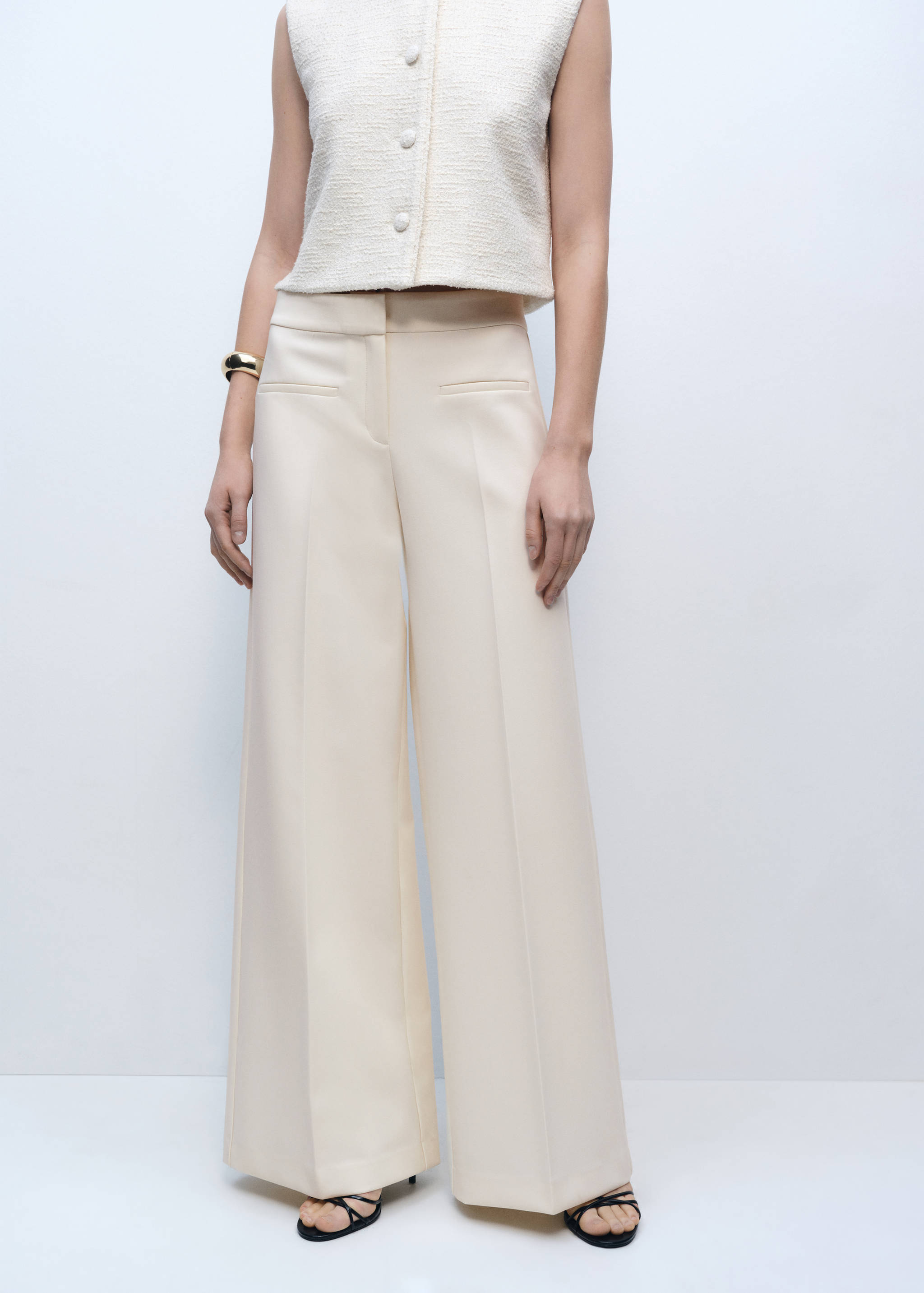 Wide leg mid-rise trousers with pockets - Medium plane