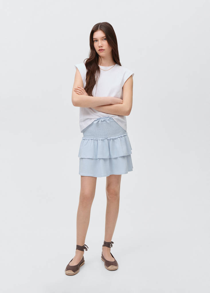 Gathered skirt with ruffles — Sky Blue