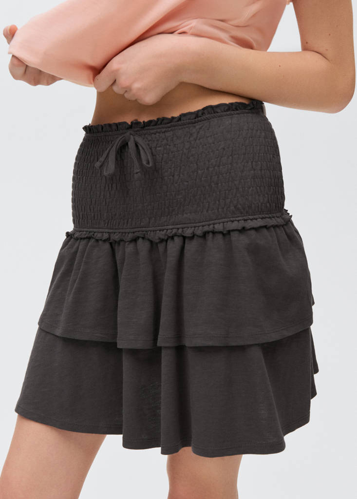 Gathered skirt with ruffles — Charcoal