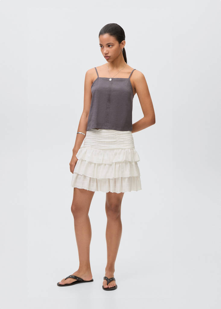 Gathered skirt with ruffles — Off White