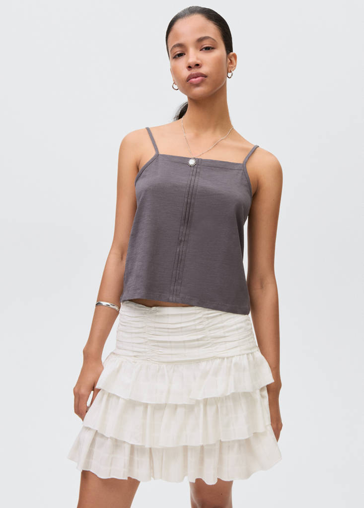 Gathered skirt with ruffles — Off White