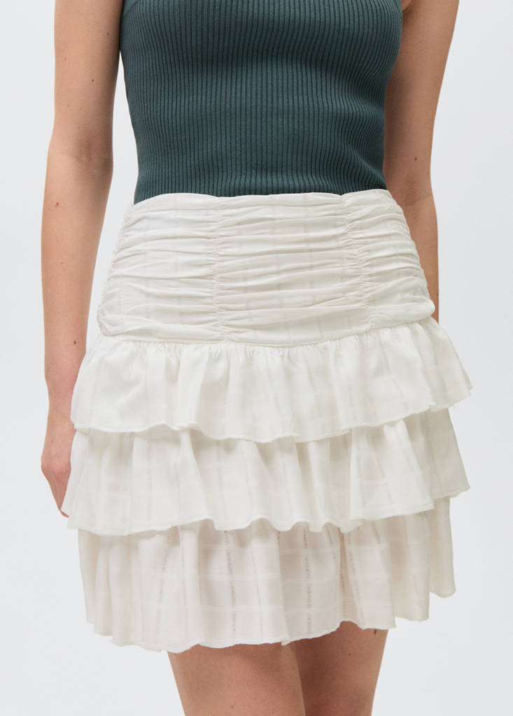 Gathered skirt with ruffles — Off White