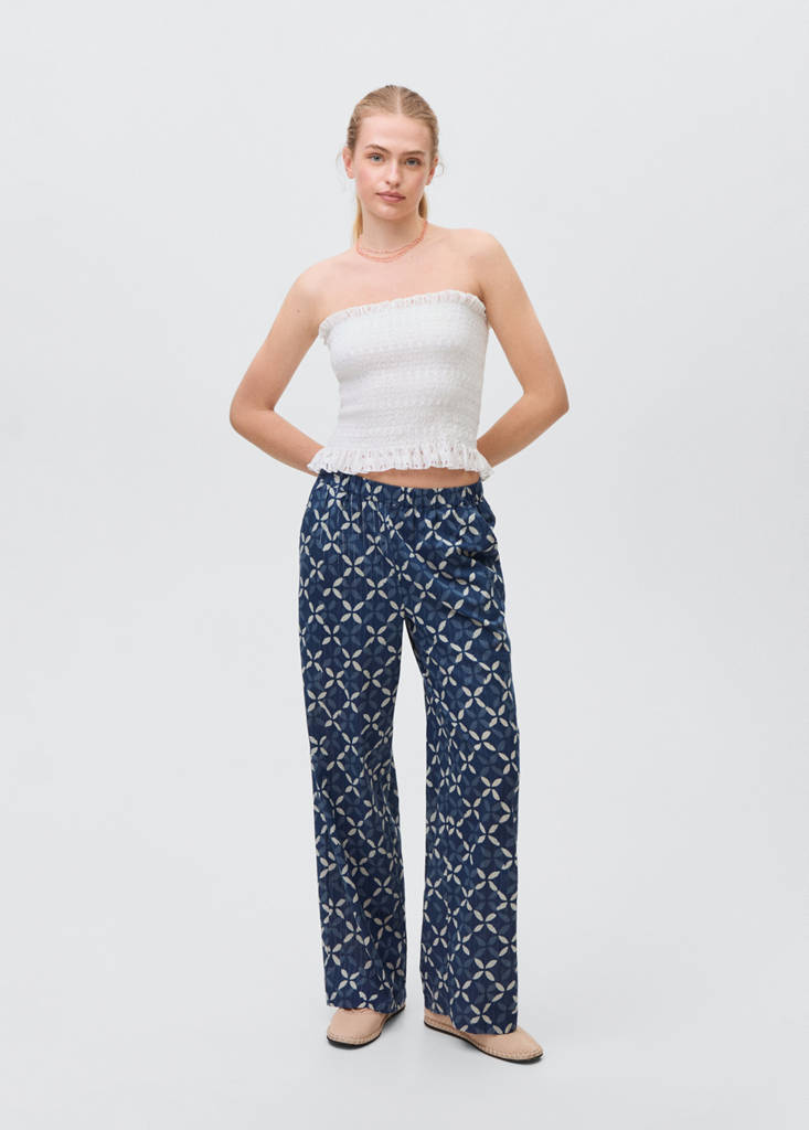 Printed straight trousers — Dark Navy