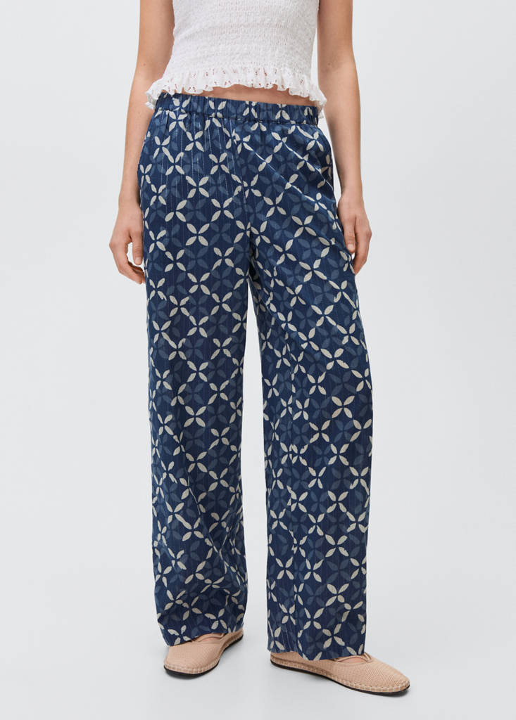 Printed straight trousers — Dark Navy