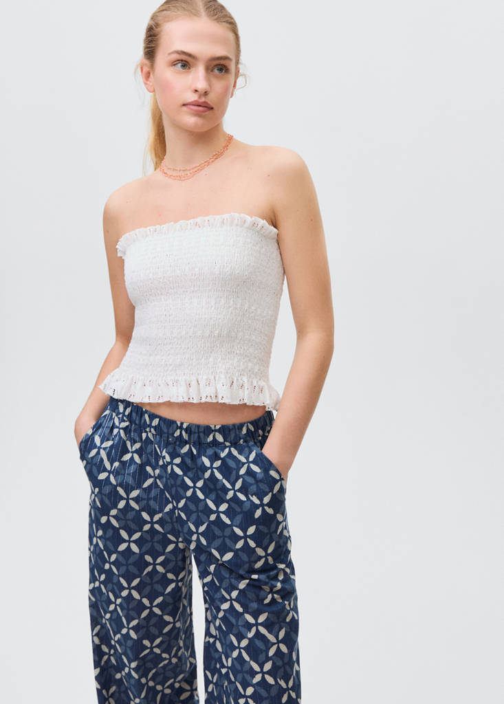 Printed straight trousers — Dark Navy