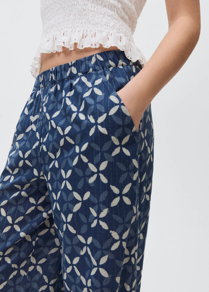 Printed straight trousers — Dark Navy