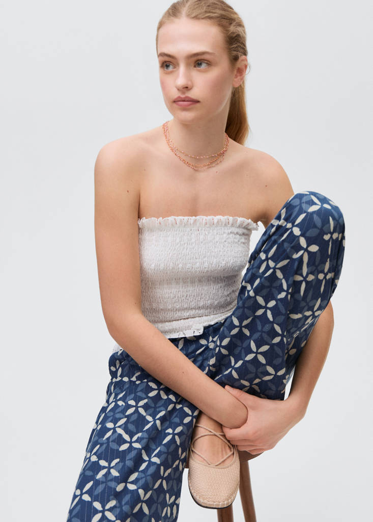 Printed straight trousers — Dark Navy