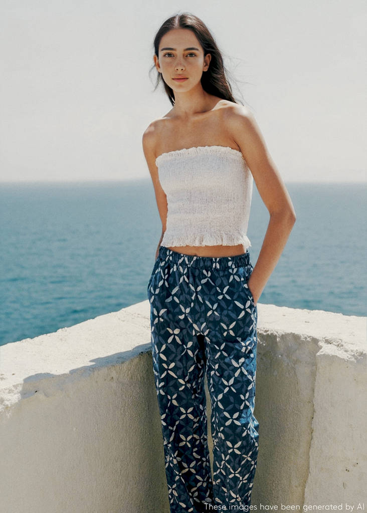 Printed straight trousers — Dark Navy