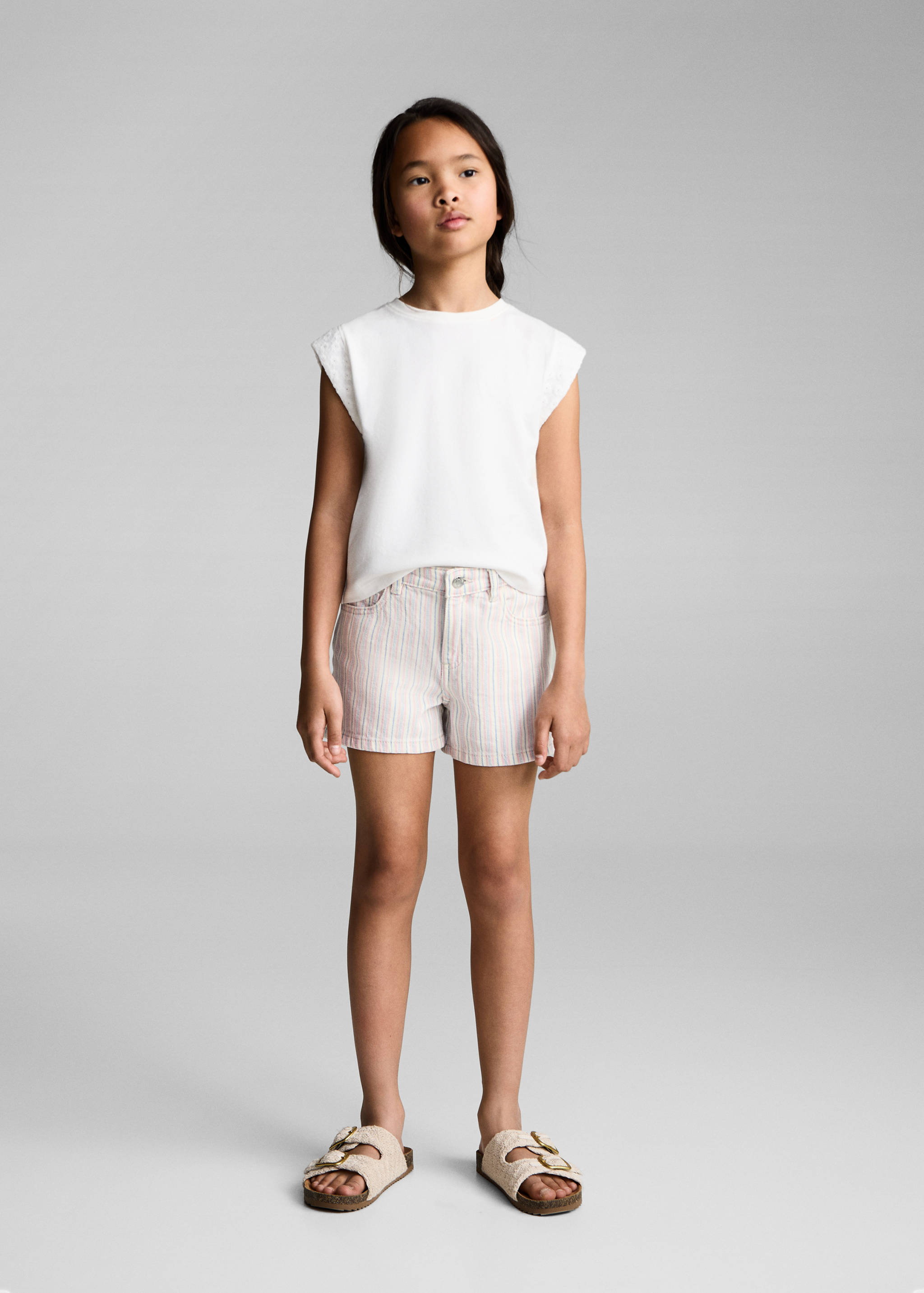 Striped denim shorts - General plane