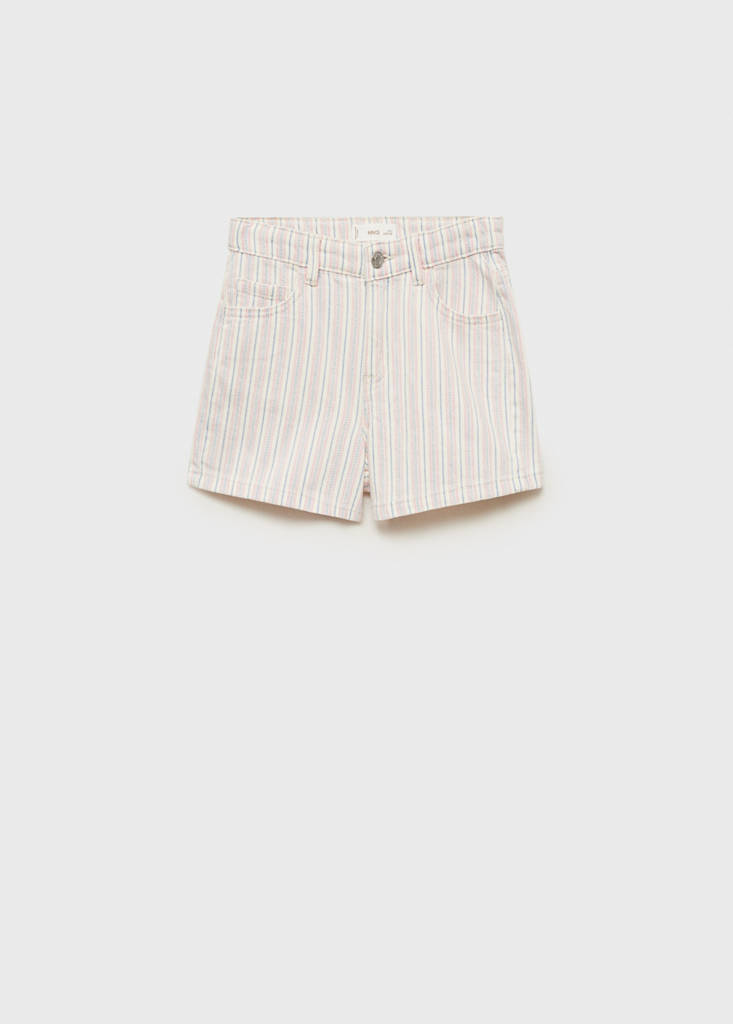 Striped denim shorts — Ecru