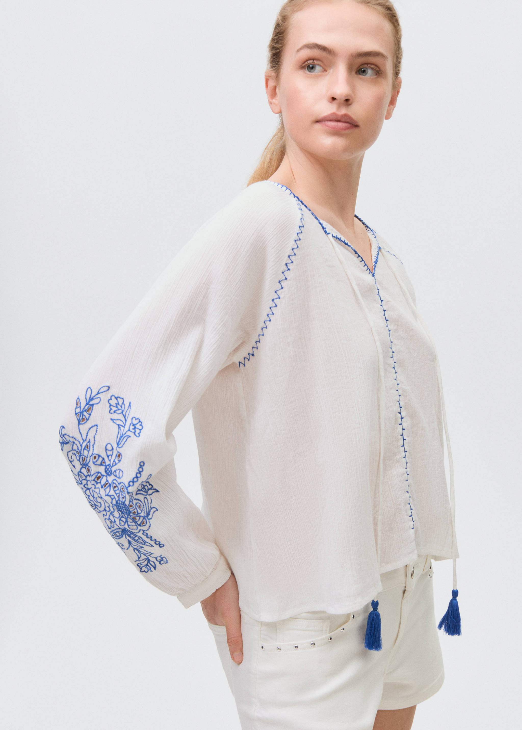 Embroidered puff-sleeve blouse - Medium plane