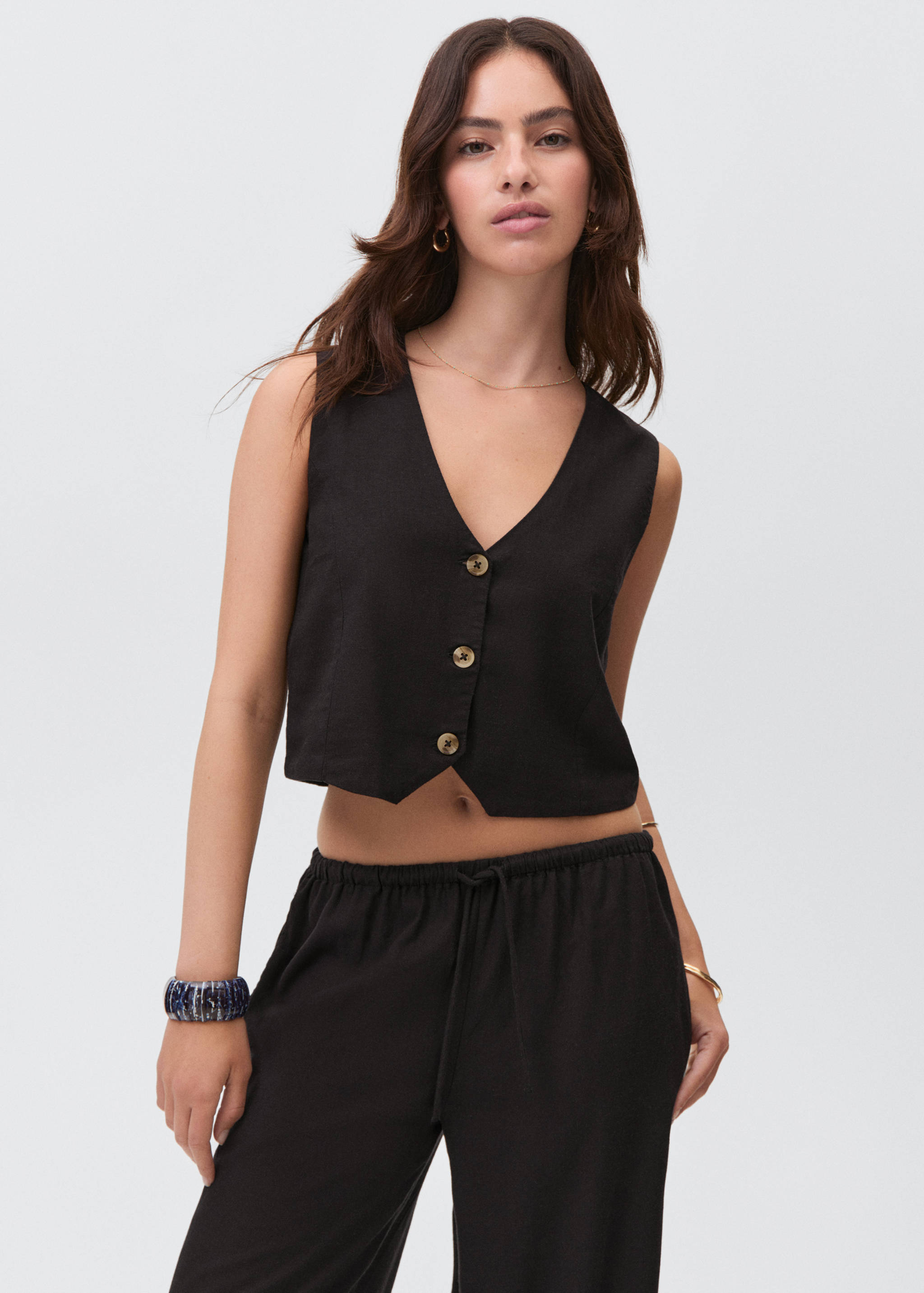 Straight linen-blend trousers - Medium plane