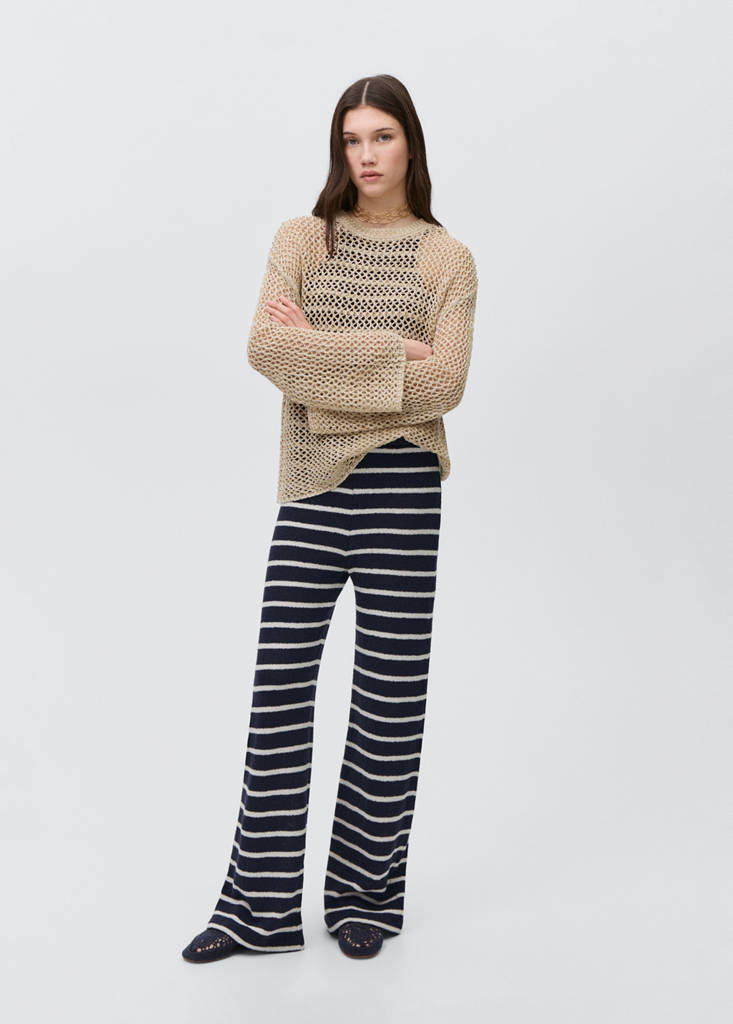 Striped knit trousers — Dark Navy