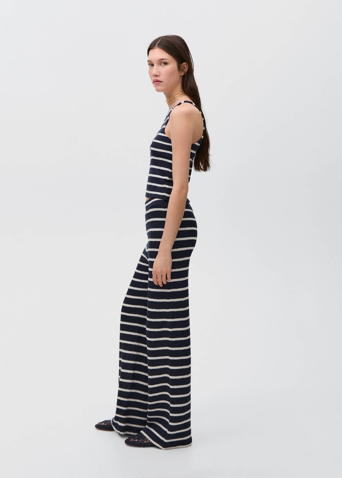 Striped knit trousers — Dark Navy