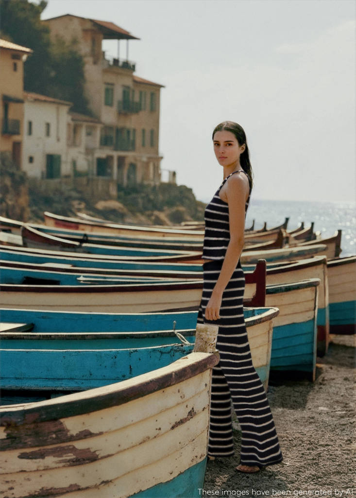 Striped knit trousers — Dark Navy