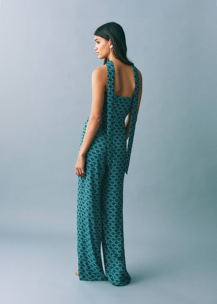 Printed jumpsuit with bow — Turquoise
