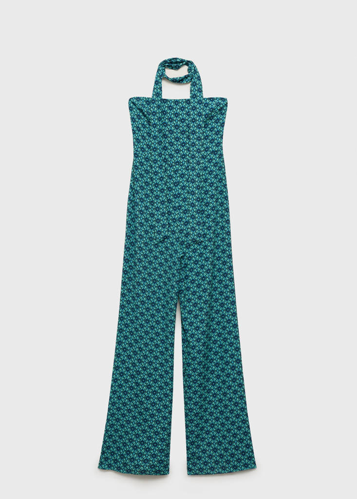 Printed jumpsuit with bow — Turquoise