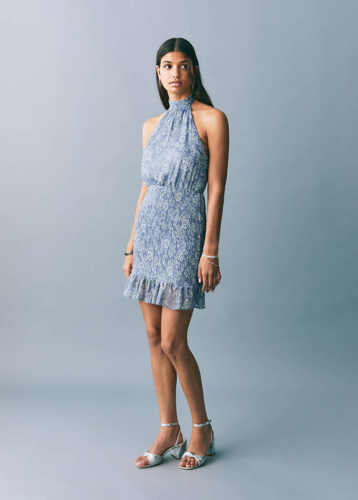 Halter-neck printed dress — Sky Blue