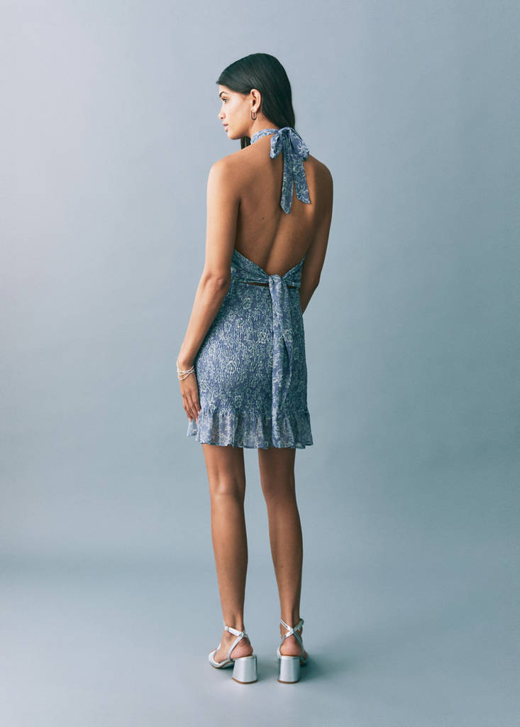 Halter-neck printed dress — Sky Blue
