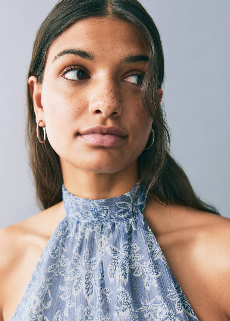 Halter-neck printed dress — Sky Blue