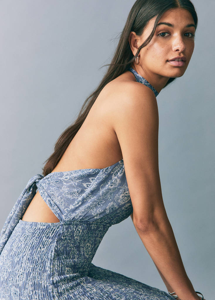 Halter-neck printed dress — Sky Blue