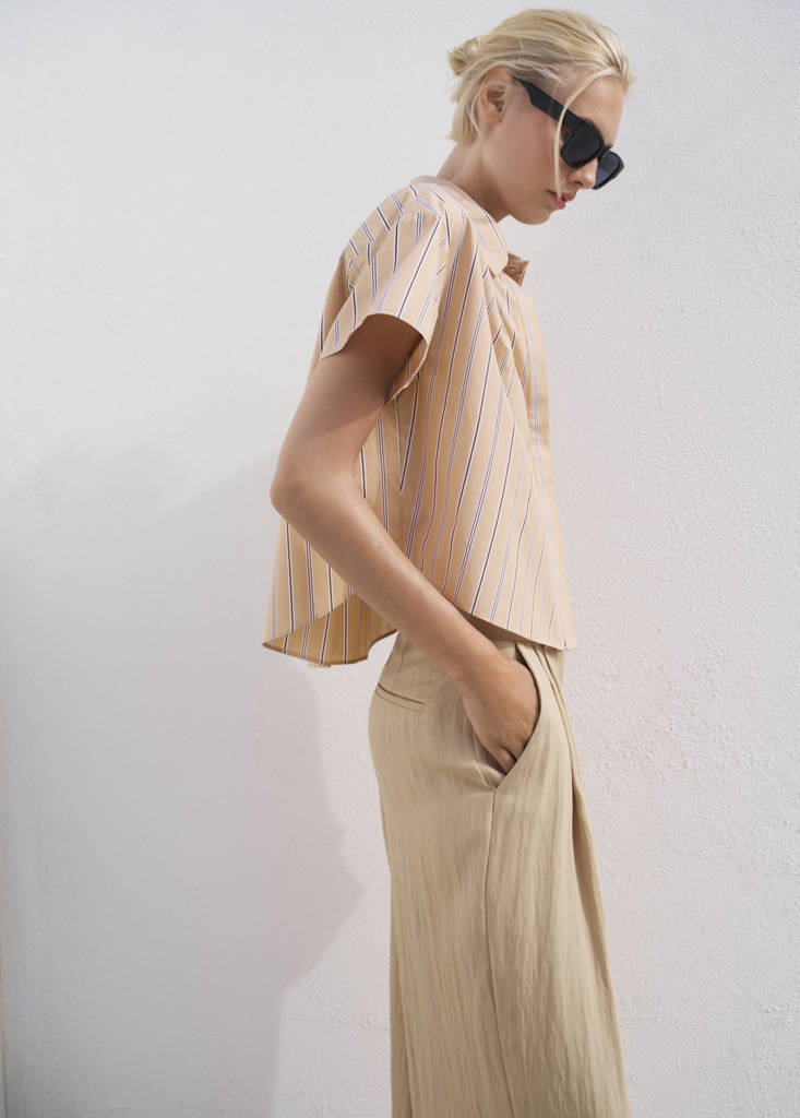 Short sleeve striped shirt — Brown