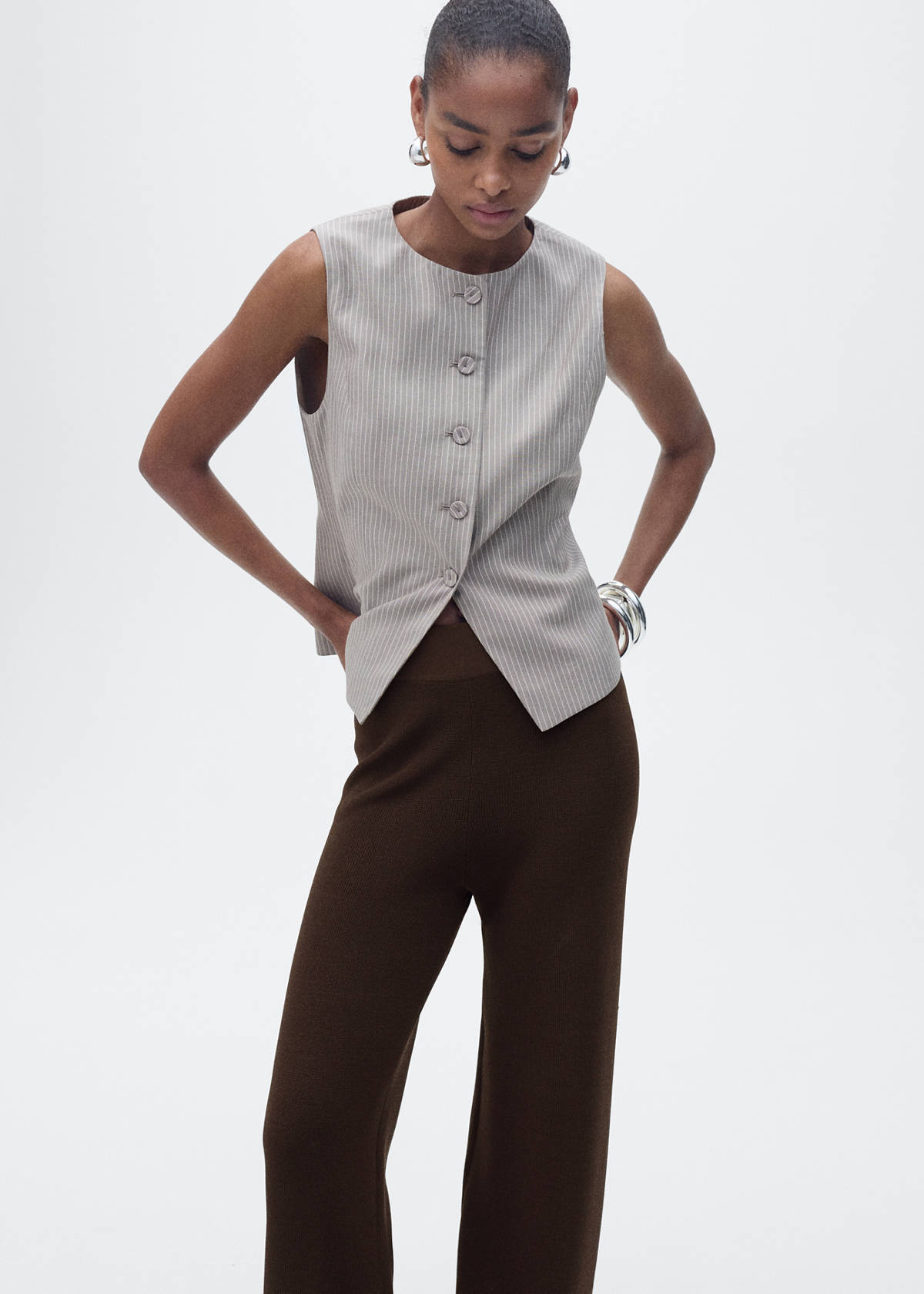Straight knitted trousers — Chocolate