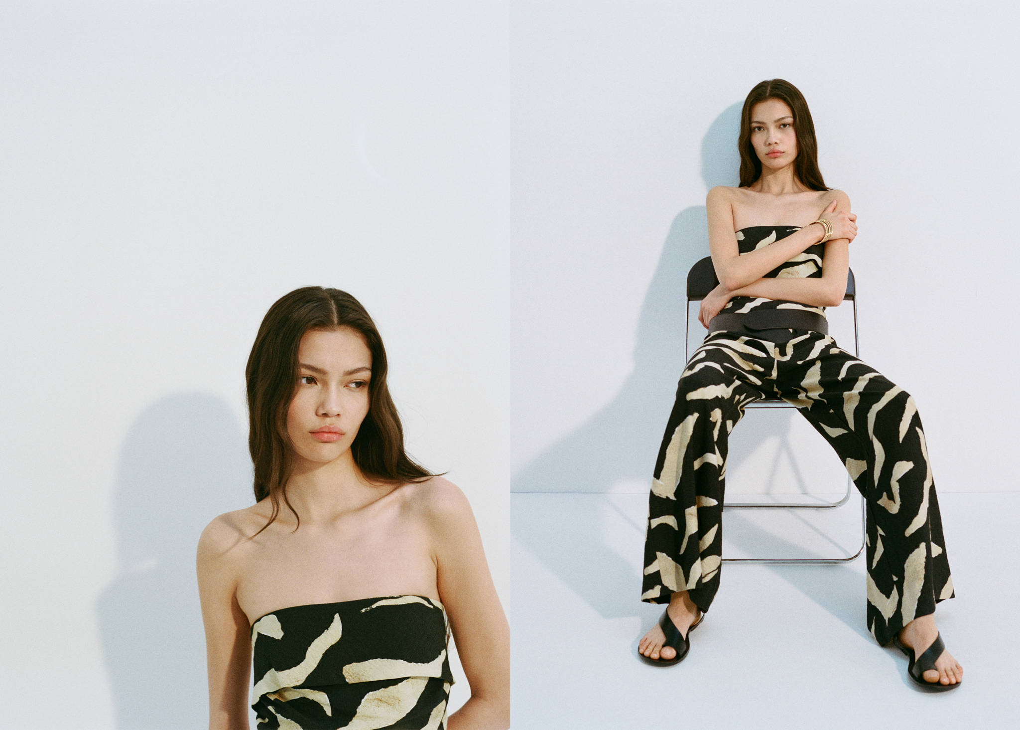 Printed strapless jumpsuit - Panoramic plane