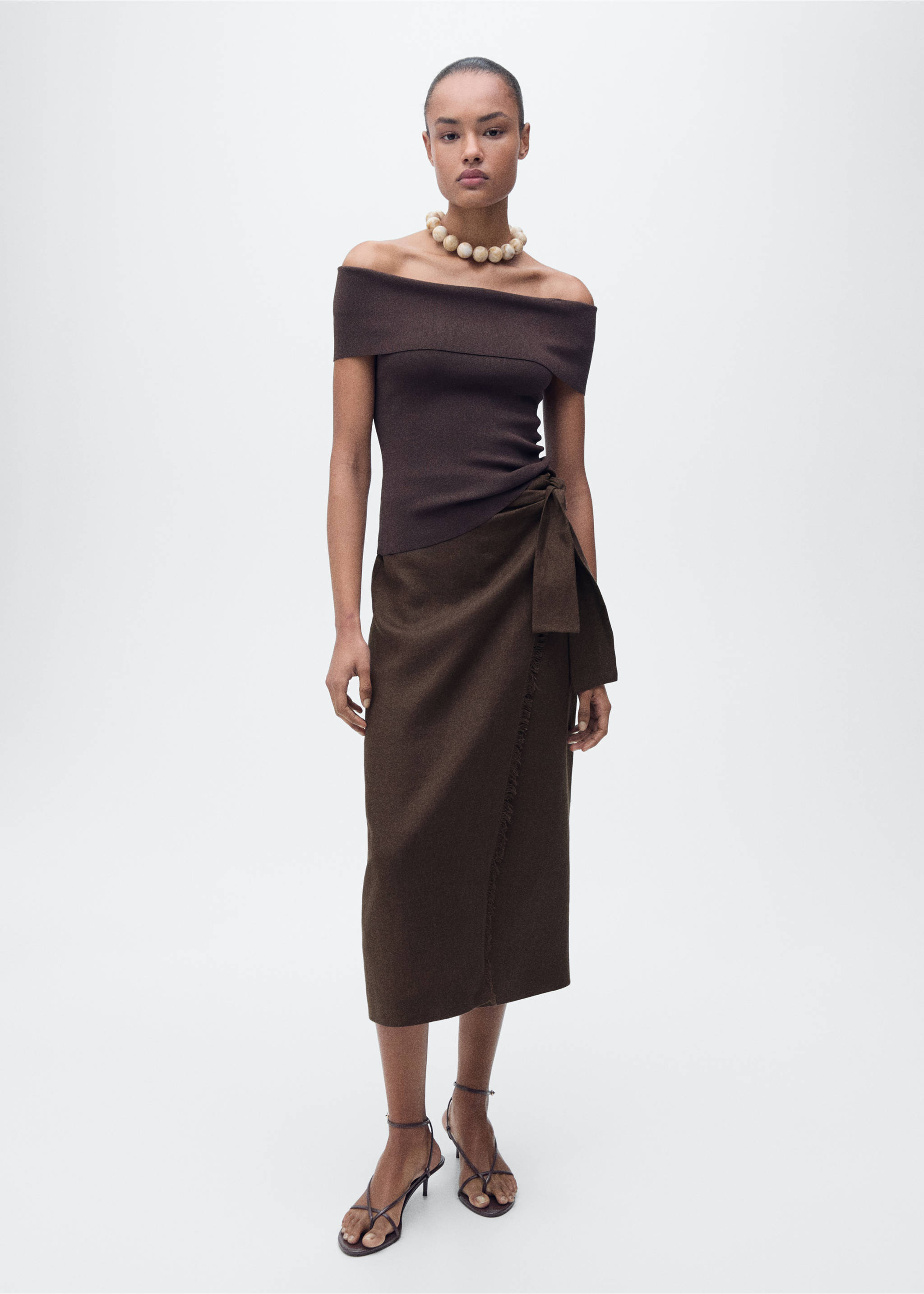 Linen sarong skirt - General plane, Chocolate. Ref: 87067175-00.