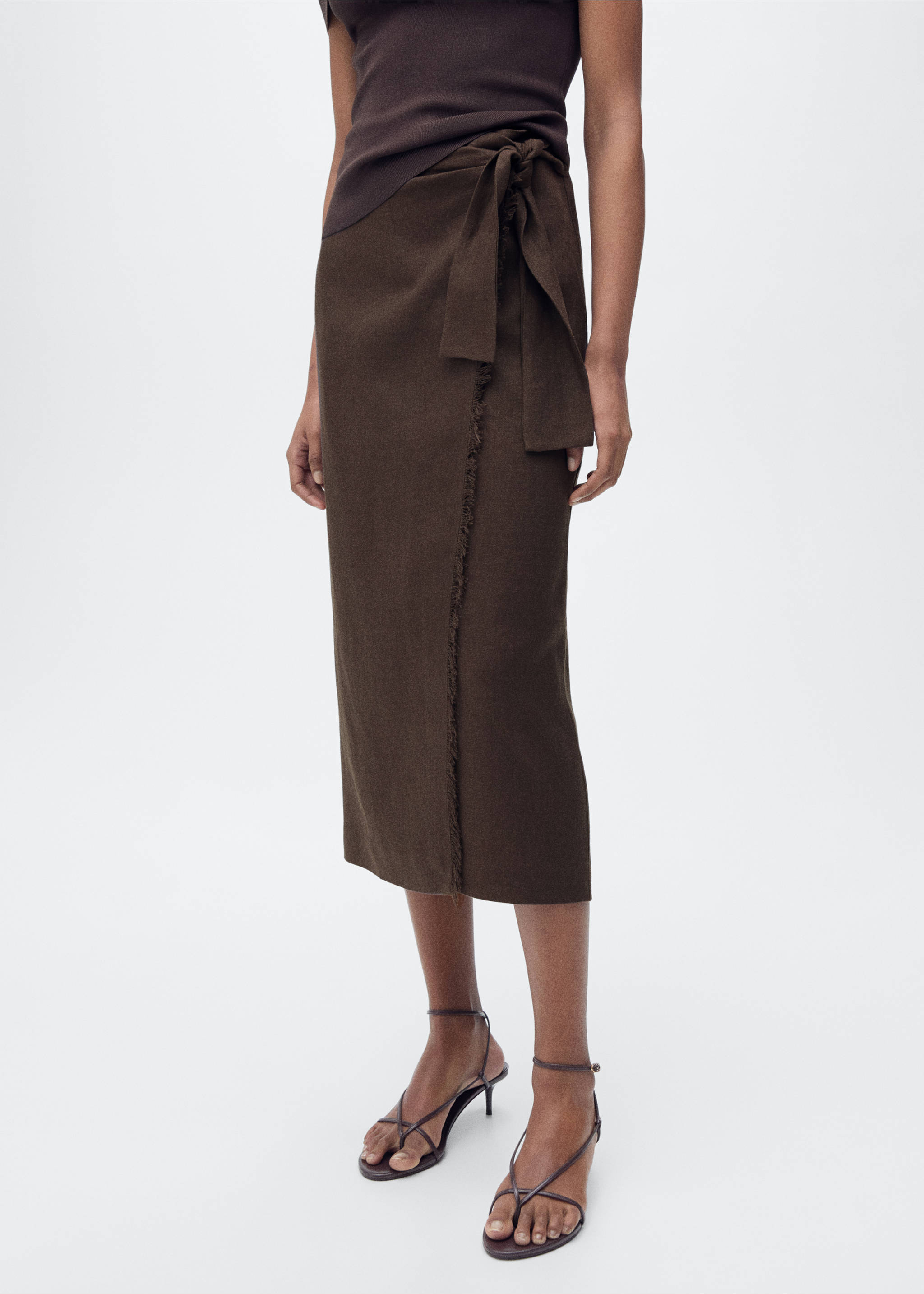 Linen sarong skirt - Medium plane, Chocolate. Ref: 87067175-00.