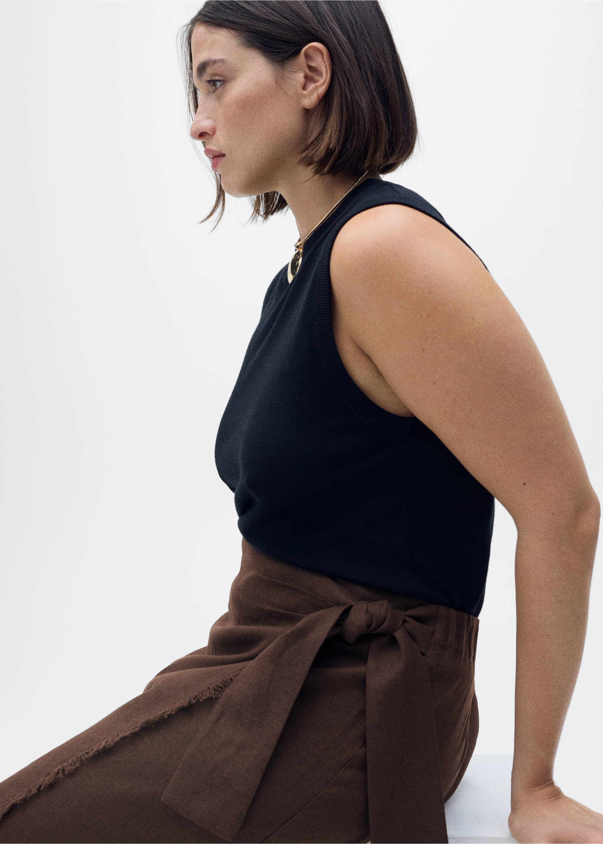 Linen sarong skirt - Details of the article 5, Chocolate. Ref: 87067175-00.