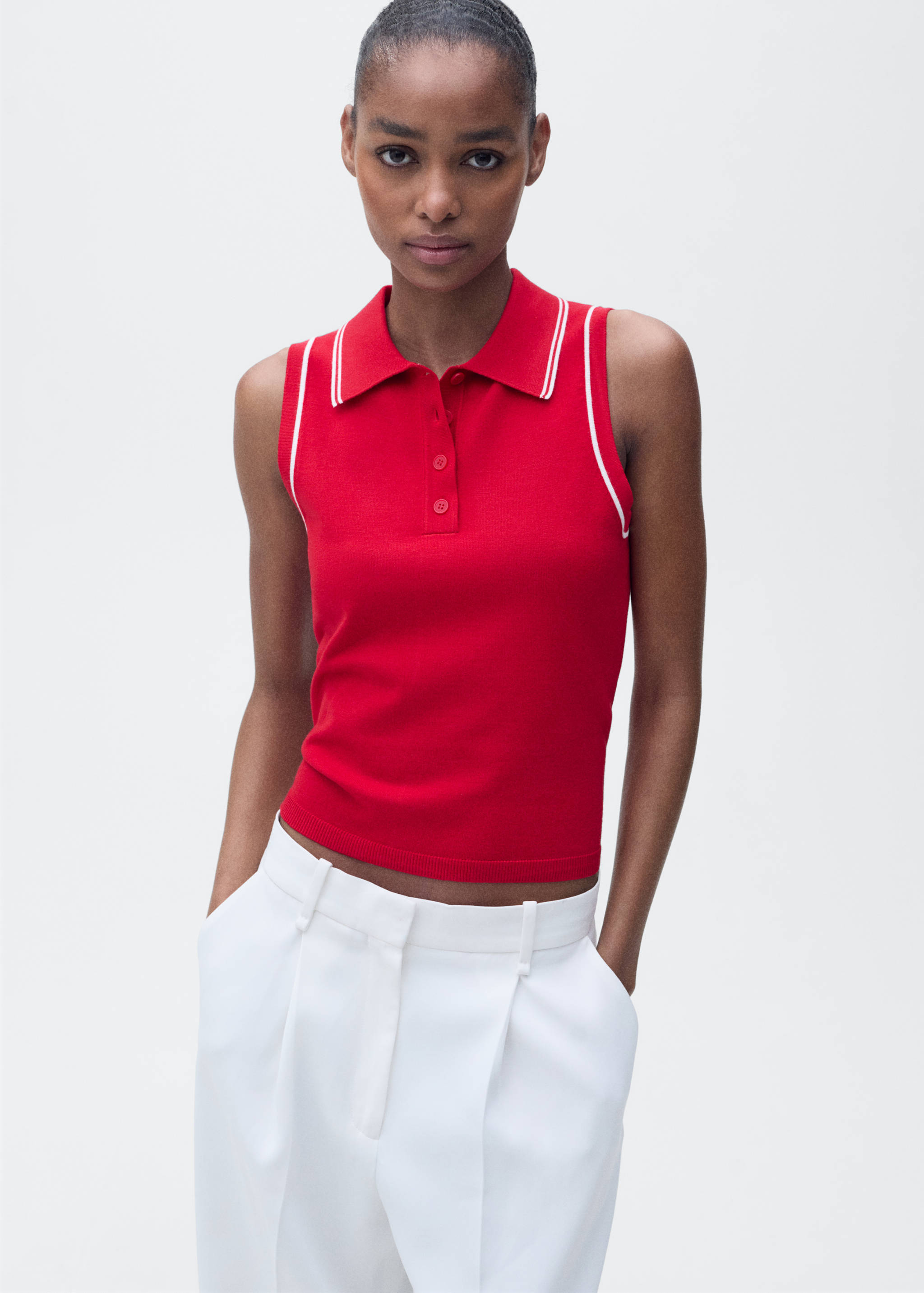 Polo-neck knitted top with contrasting trims - Medium plane