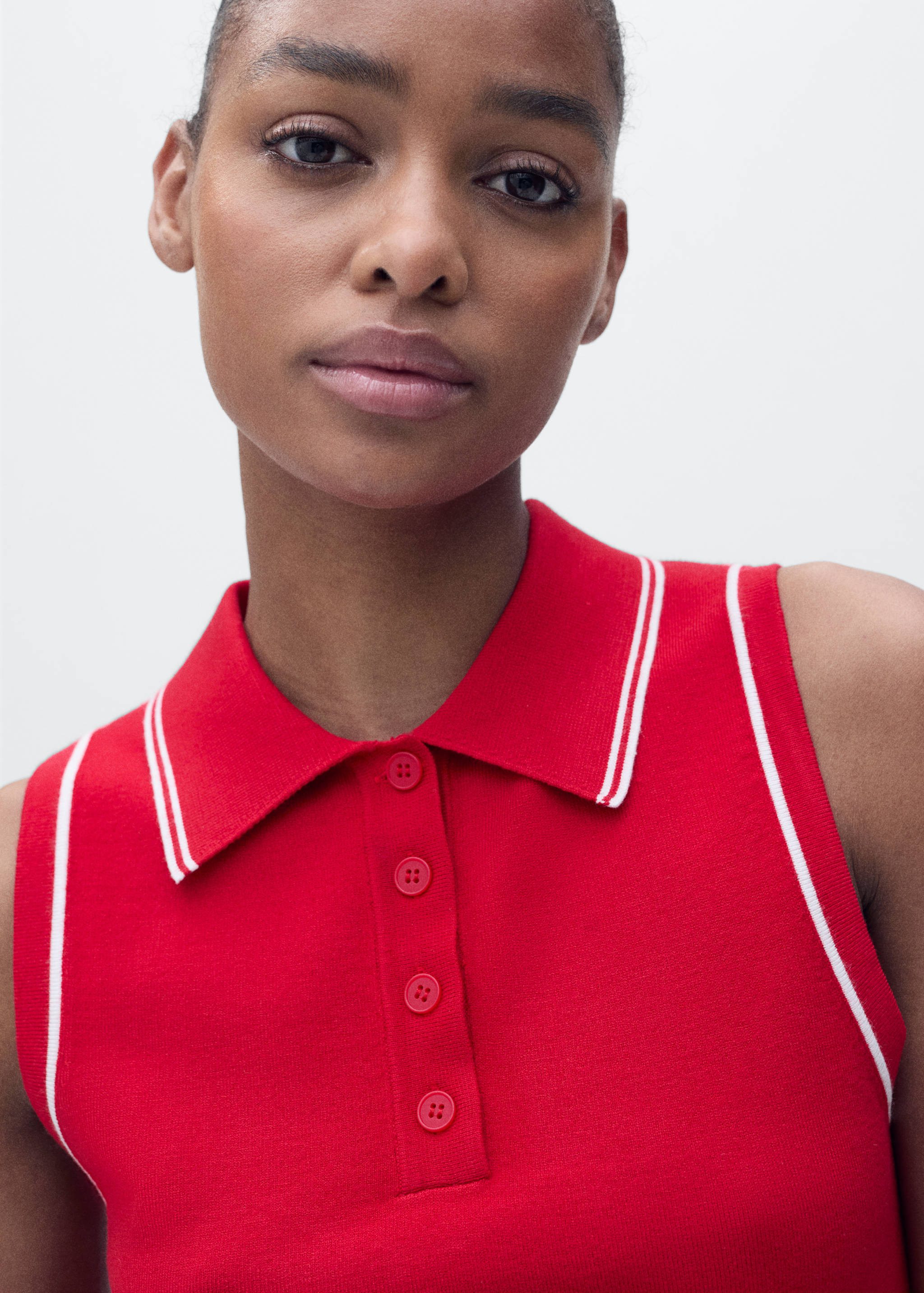 Polo-neck knitted top with contrasting trims - Details of the article 1