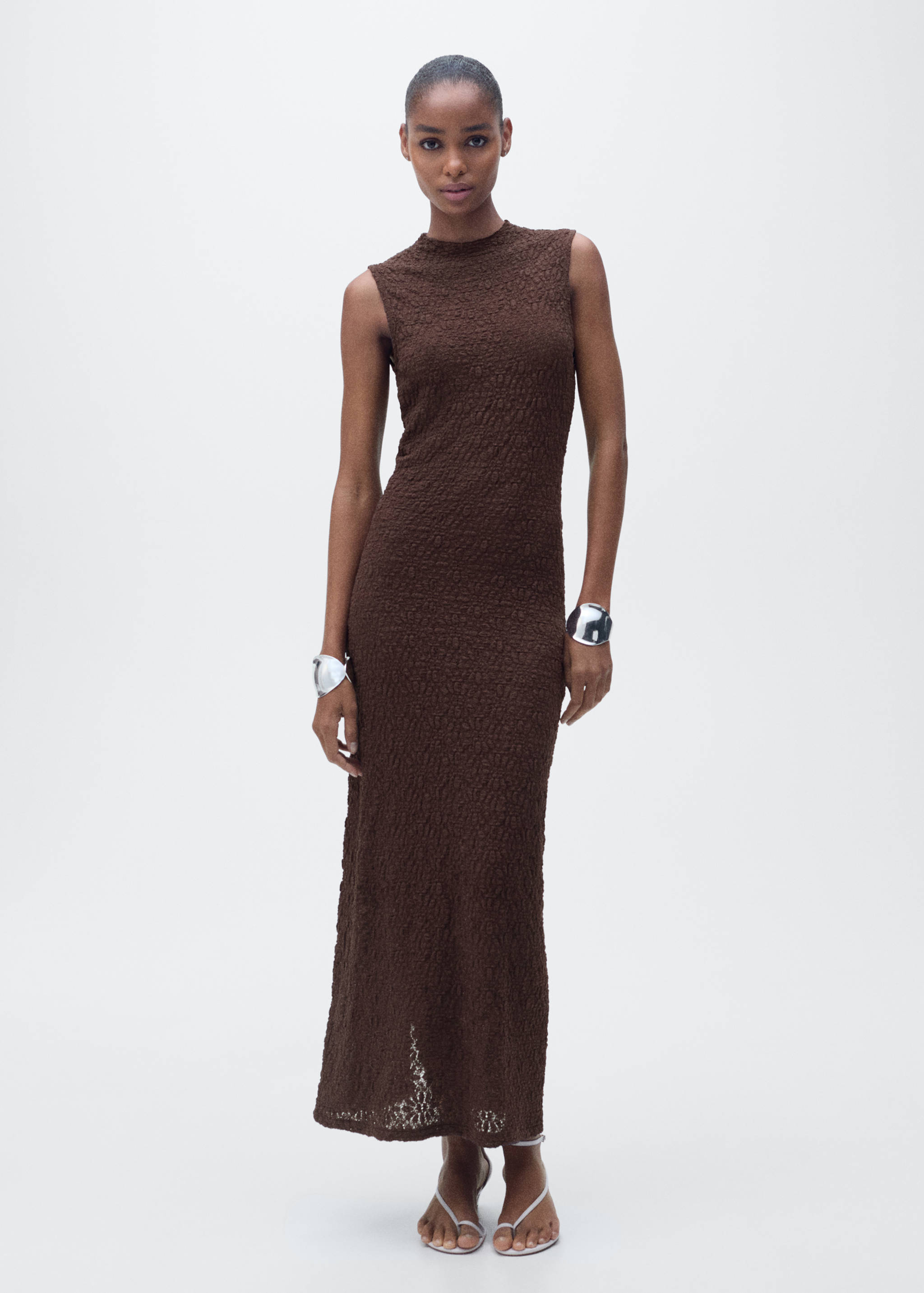 Perkins-neck textured dress - General plane