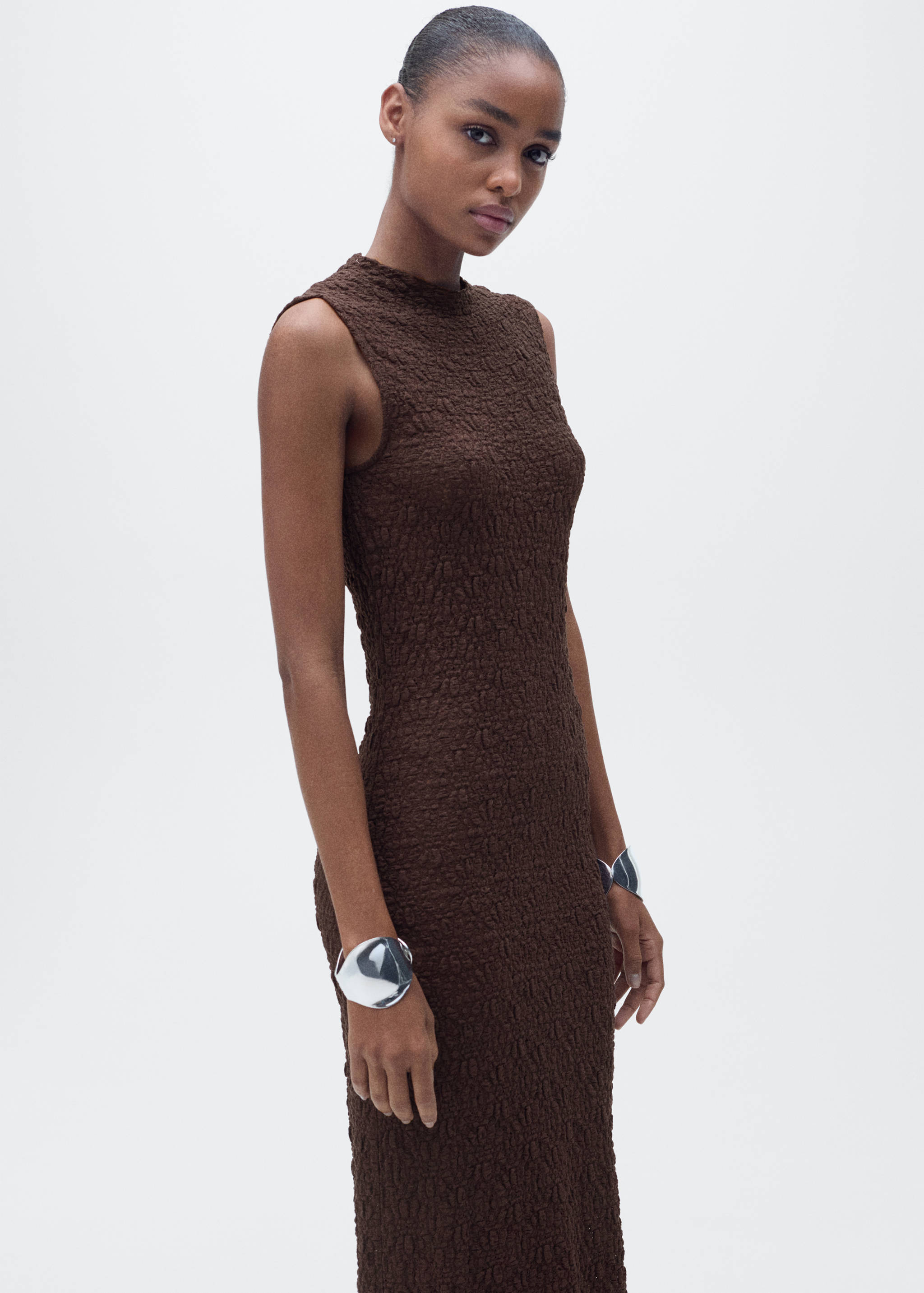 Perkins-neck textured dress - Medium plane