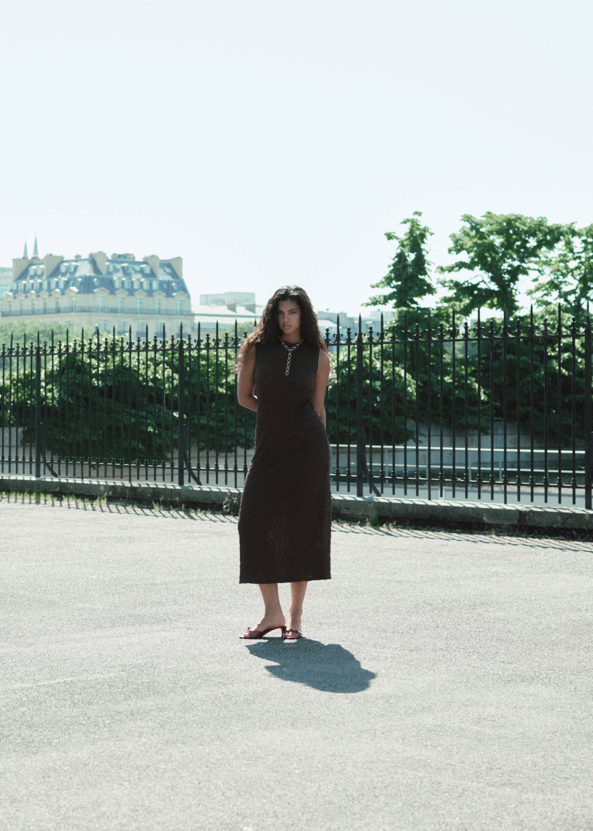 Perkins-neck textured dress - Details of the article 6