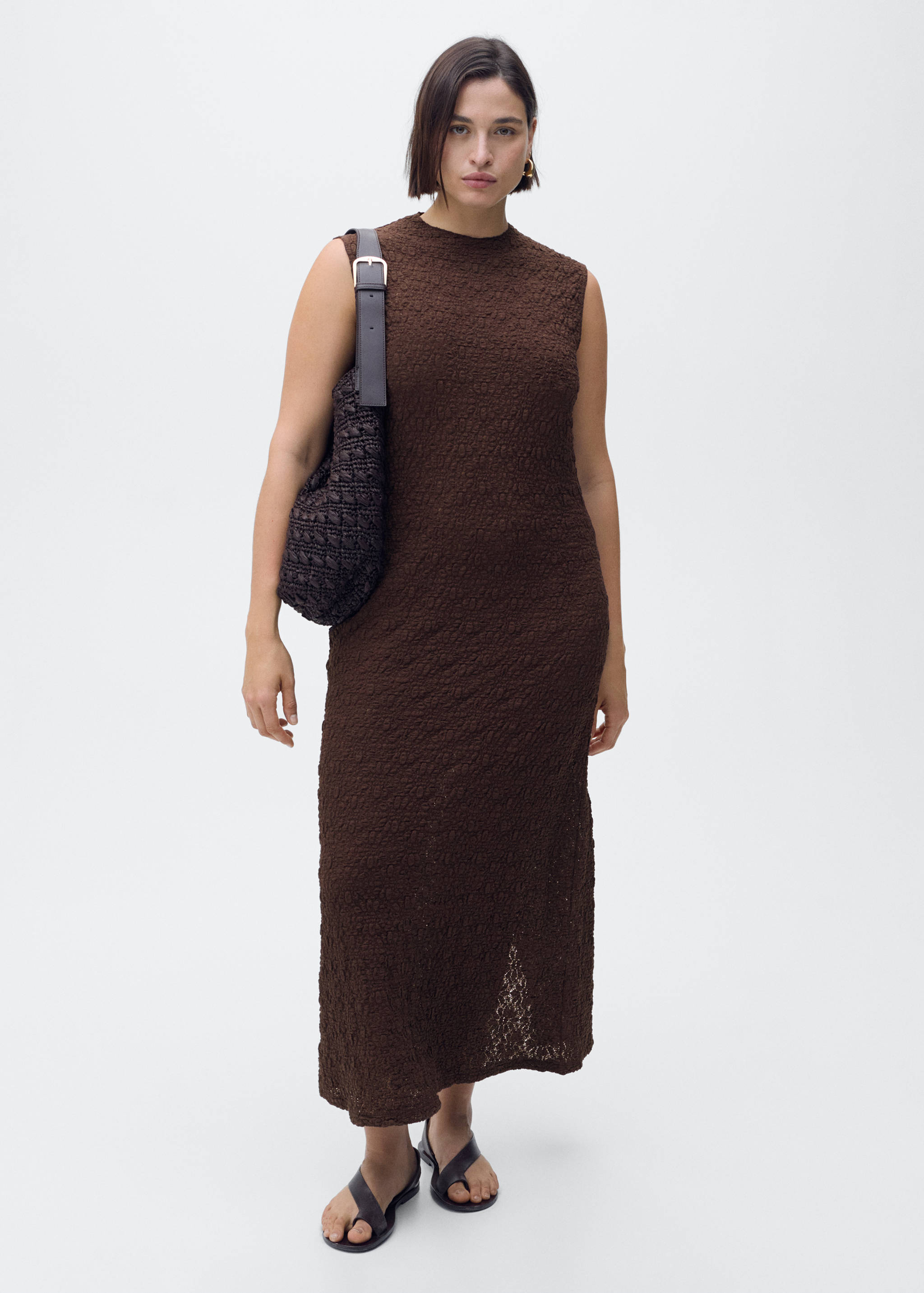 Perkins-neck textured dress - Details of the article 3