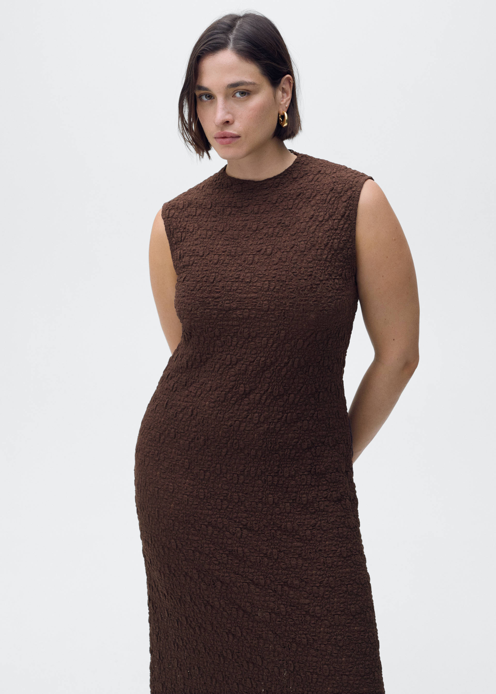 Perkins-neck textured dress - Details of the article 5