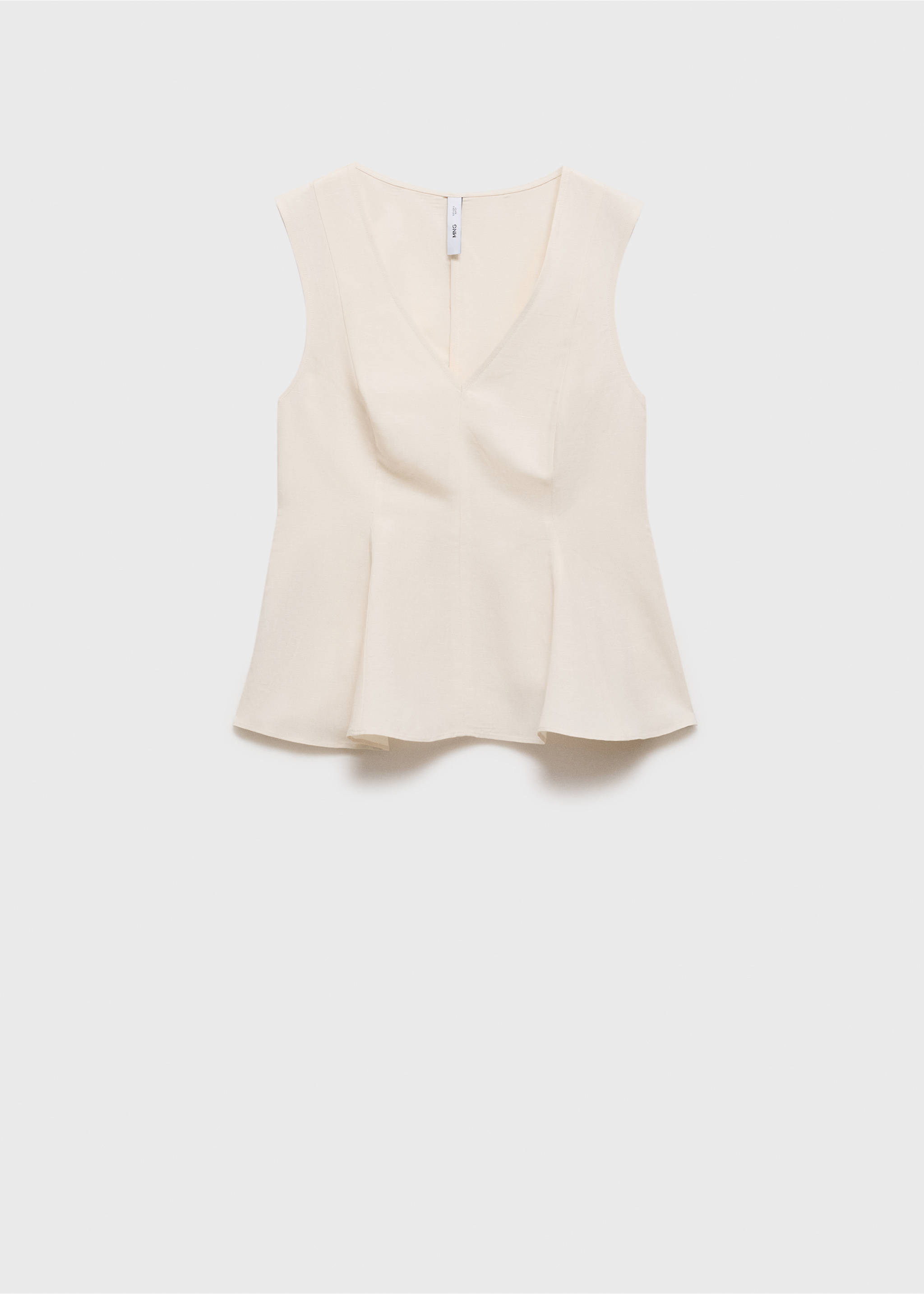 Off-white sleeveless V-neck top with a peplum hem., Ecru. Ref: 87067179-00.